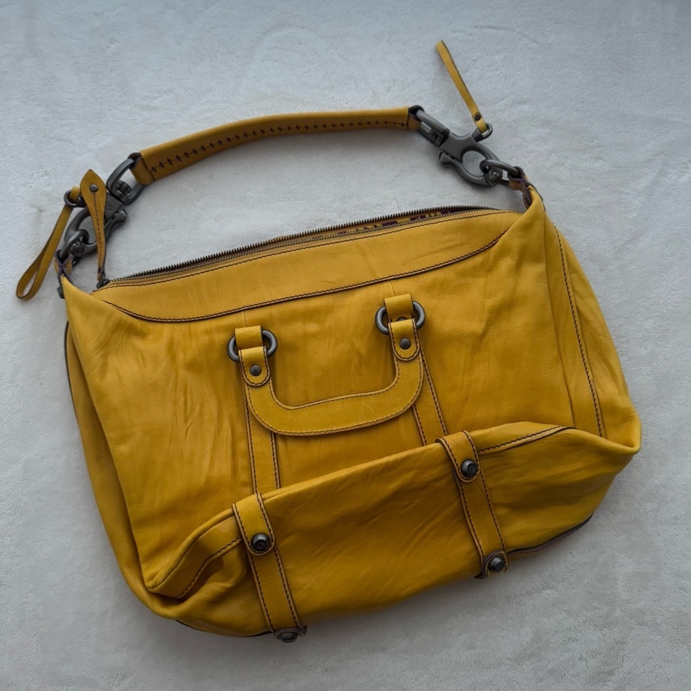 Francesco Biasia Leather Shoulder Bag Bright Yellow